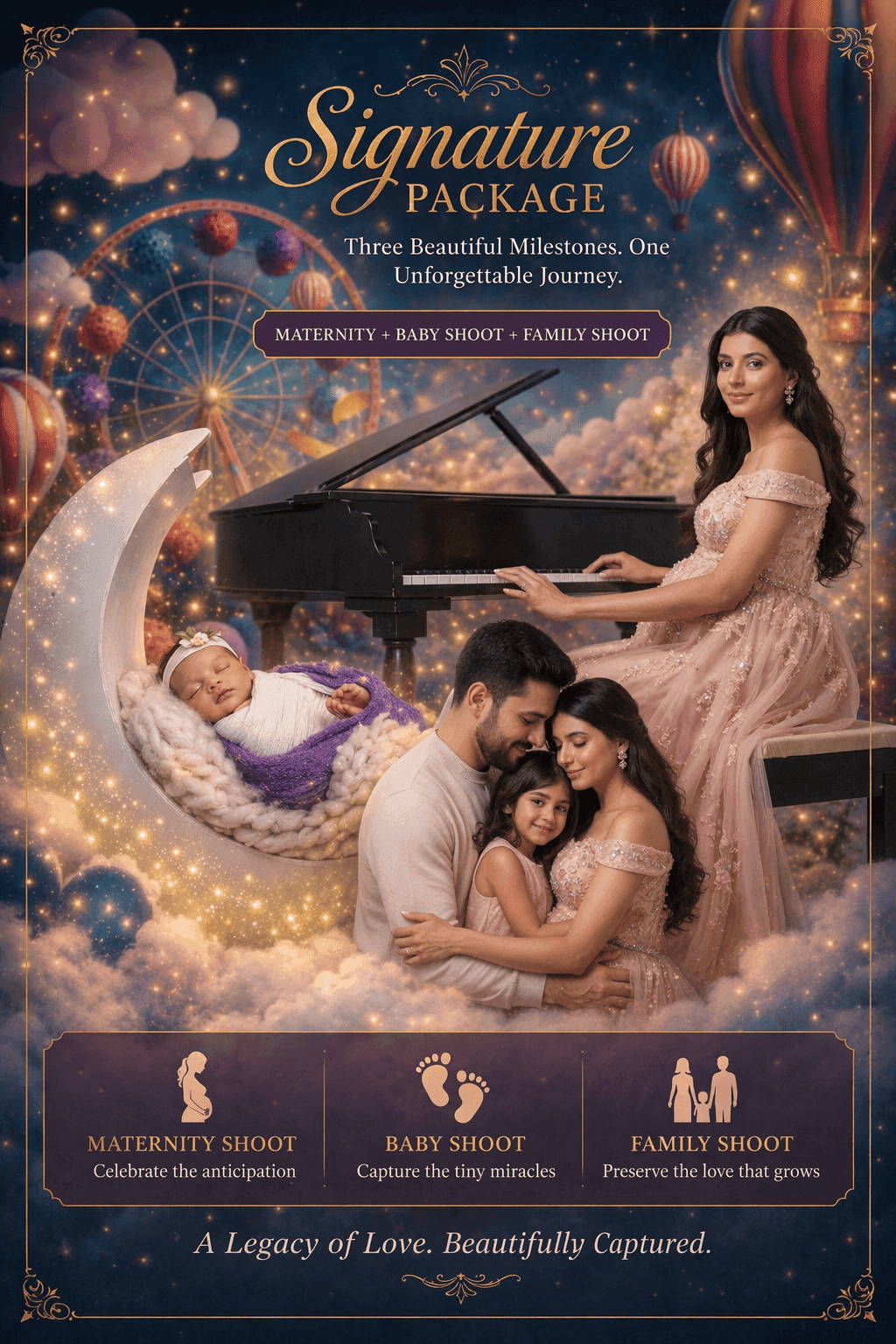 Signature Package (Maternity + Baby Shoot + Family Shoot) package cover image